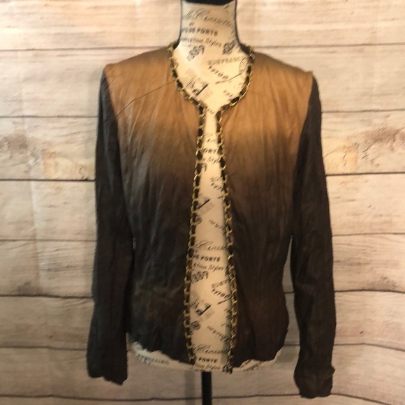 Alberto Makali Blazer Vintage Metal Ribbon Trim Ombré Size 6 Leopard Lined Chain - Picture 1 of 7